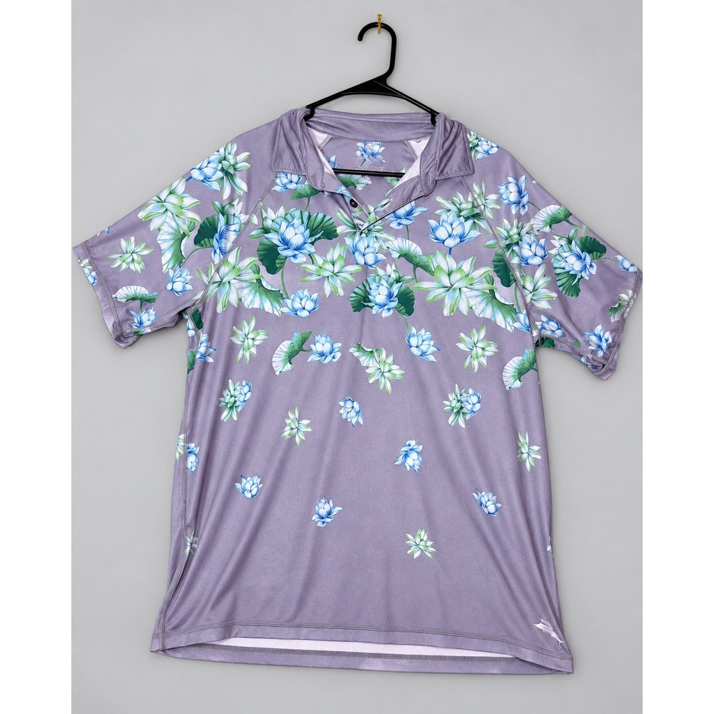 Tommy Bahama IslandZone Polo Shirt Mens Medium Floral Lotus Print Purple